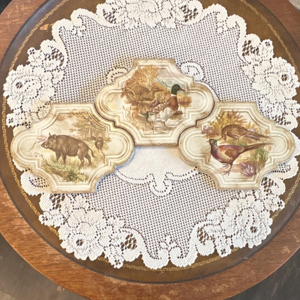 VTG Italian Ceramic wall tiles. Terra-cotta pottery.Mallard/boar/pheasant.